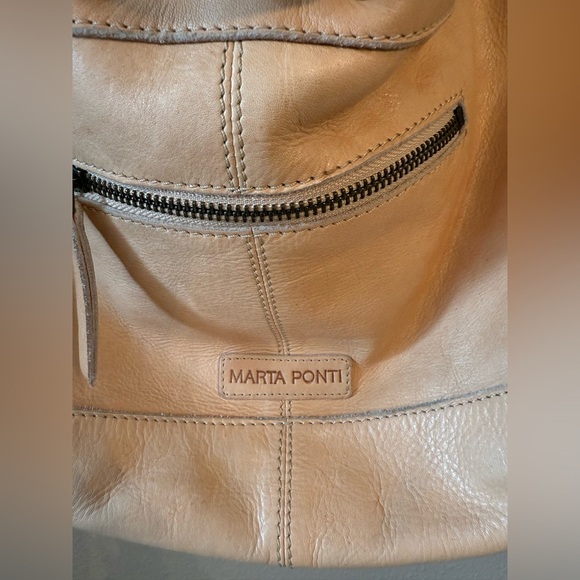 Marta Ponti Leather Bucket Crossbody Bag Tan Woven Front fisherman large - Picture 10 of 11